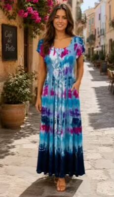 Cerise Pink/Navy Floral Print Long Dress