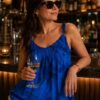 Royal Blue Floral  Print Spaghetti Strap Vest Top