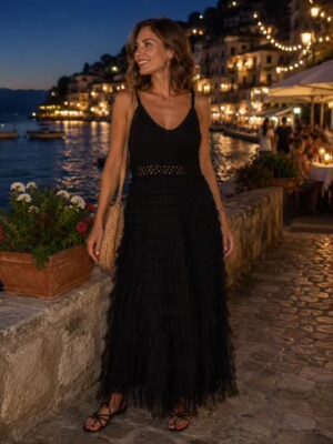 Black Or White Crochet Lace Frill Dress