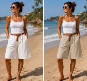Plain Bermuda Belted Shorts In Various Colours
