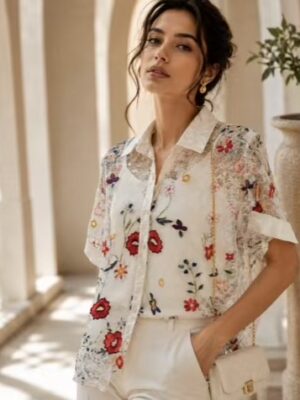 Multi Floral Lace Top With Vest Lining