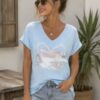 Lemon Or Blue "LOVE MORE" Sequin Foil Heart Detail T-Shirt Cotton Top