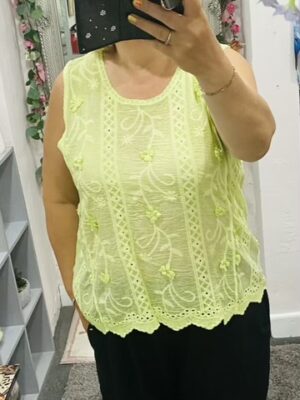 Lime Or Orange 3D Floral Detail Cotton Vest Top
