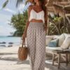 Polka Dot Print Palazzo Trousers In Brown, Navy, Or Black