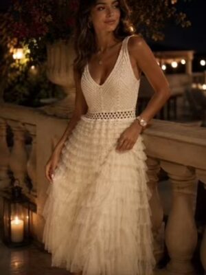 Black Or White Crochet Lace Frill Dress