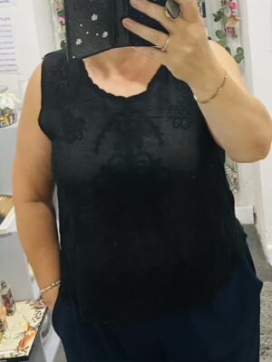 Black Or Lemon embroidery anglaise Cotton Vest Top