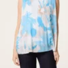 Blue Or Lemon Floral Plisse Sleeveless Blouse