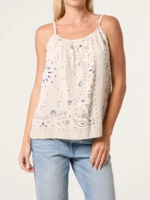 Beige Or Navy Bandana Print Strappy Cotton Top