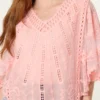 Pale Pink Crochet And Lace V-Neck Cotton Mix Top