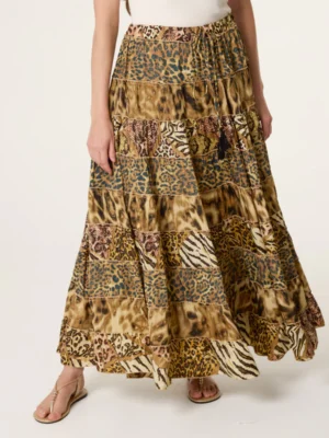 Animal Print Tiered Maxi Skirt
