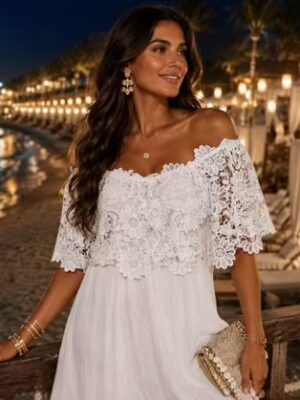 White Or Silver Daisy Bloom Lace Bardot Top