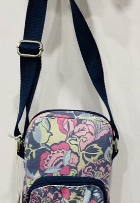 Navy/Pink Floral Jacobean Phone Pouch Bag