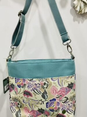 Cream/Pale Blue/Pink Floral Mix Jacobean Messenger Bag
