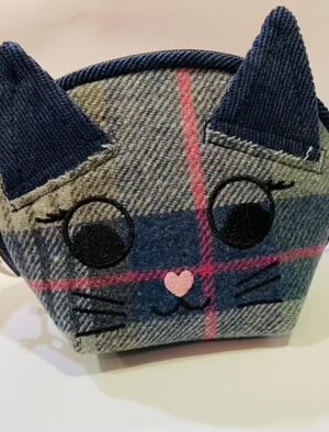 Navy/Pink Mix Tweed Cat Coin Purse