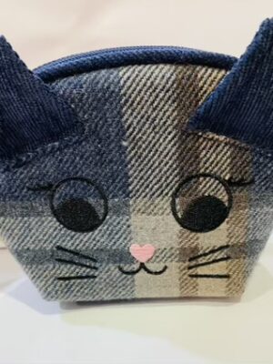 Navy Tweed Cat Coin Purse
