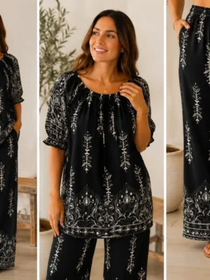 Black Or Khaki Floral Print Co-Ord Set