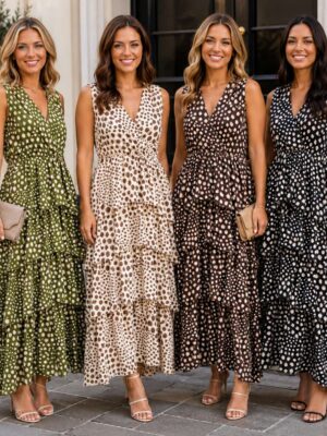 Black Tina Tonal Dot Crossover Layered Maxi Dress