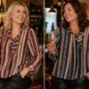 Blue Or Wine Vertical Pattern Pussy Bow Blouse