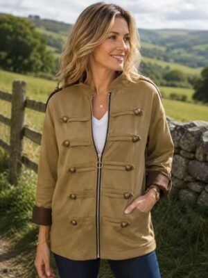 Brown Zip Up Military Style Lightweight Jacket