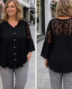 Orange, Brown, Or Black High/Low Lace Detail Oversized Cotton Mix Top