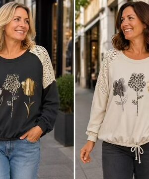 Black, Beige, Or Navy Animal Floral Foil Print Top