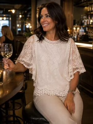 White Floral Lace Flutter Sleeve Cotton Top