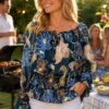Blue Floral Elasticated Sinch Waist Blouse