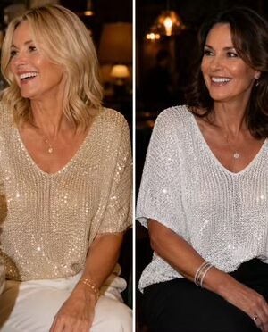 White Or Beige Sequin Sparkle Knitted V Neck Cotton Blend Top