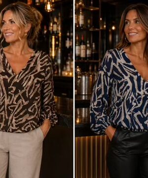 Blue Or Brown Abstract Print Batwing Sleeve Blouse