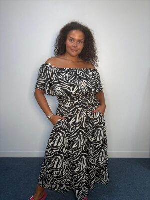 Plus Size Zebra Print Bardot Belted Dress