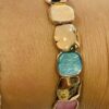 Gold Multi Coloured Square Elasticated Bracelet