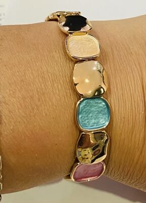 Gold Multi Coloured Square Elasticated Bracelet