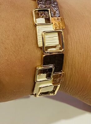 Retro Mixed Brown Squares Elasticated Bracelet