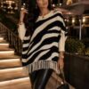 Cream Or Black Zebra Print Fringe Detail Jumper
