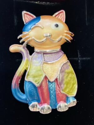 Multi Coloured Winking Cat Magnetic Broach/Scarf Fastener