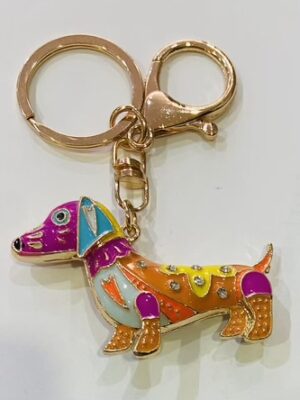 Multi Coloured Sausage Dog Key Ring/Bag Charm