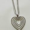 Silver long Triple Chain Diamante Heart Necklace