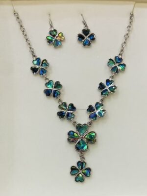 Paua Shell 4 Leaf Clover Necklace And Earring Set
