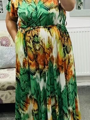 Plus Size Green Snake Skin Print Abstract Dress