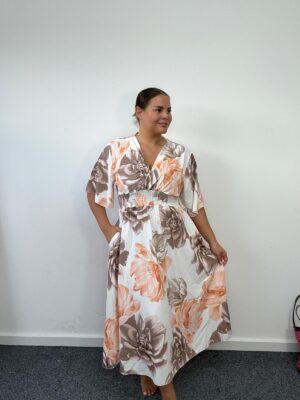 Plus Size Brown Floral Cross Over Front Dress